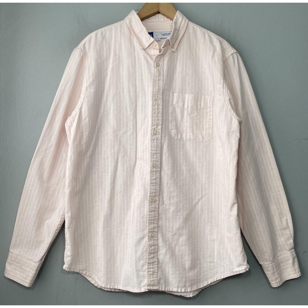 Old Navy Everyday Shirt Mens Size Large Pastel Pink Striped Button Down Oxford